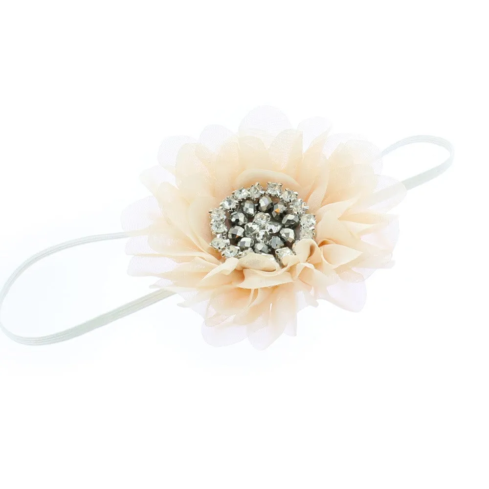 Baby/Toddler Vintage Jeweled Chiffon Flower Skinny Headband