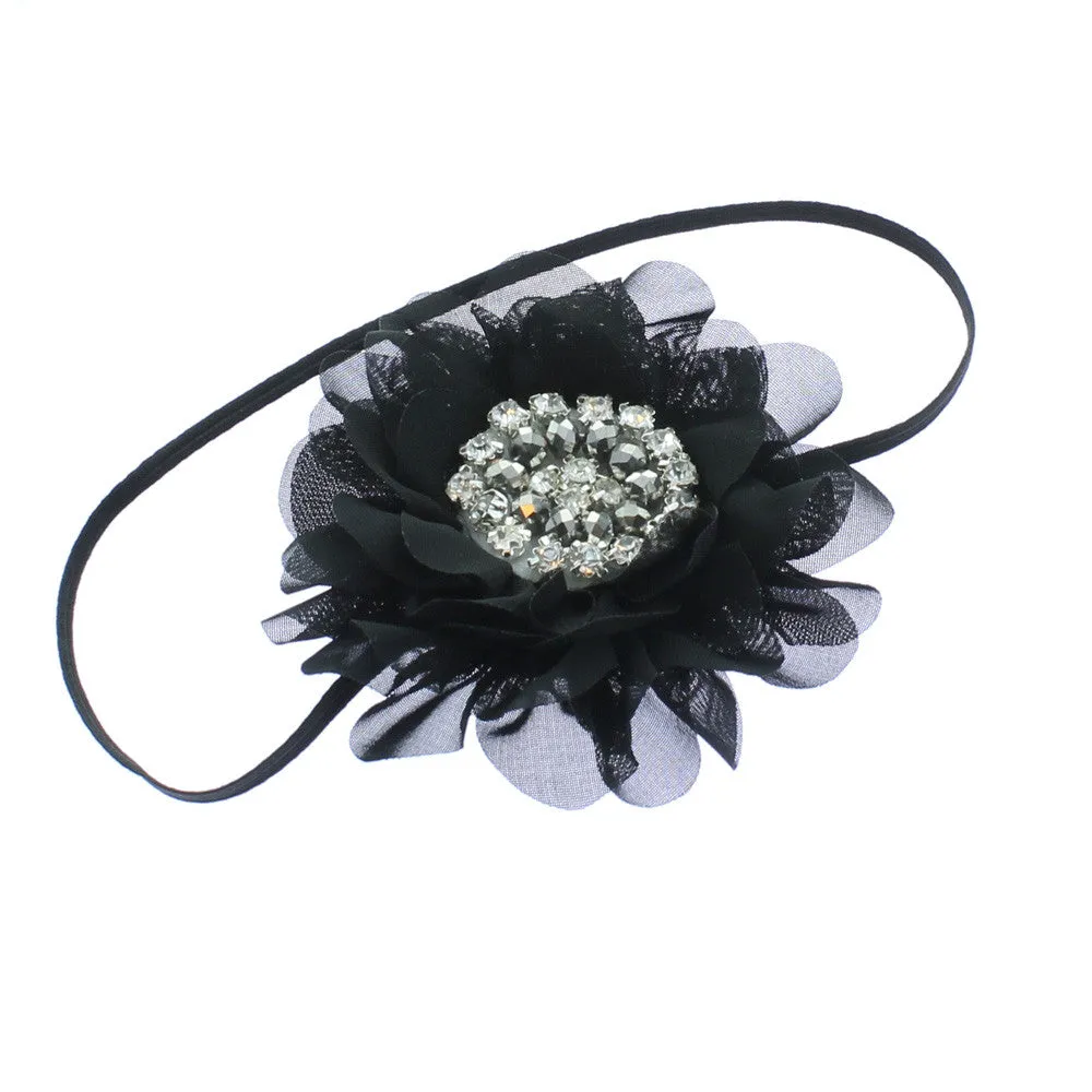 Baby/Toddler Vintage Jeweled Chiffon Flower Skinny Headband